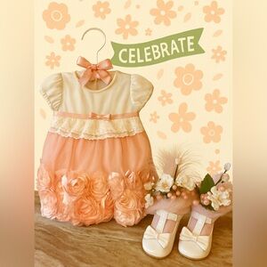 Elegant Flowery Peach Centerpiece Dress for baby shower, little girls birthday